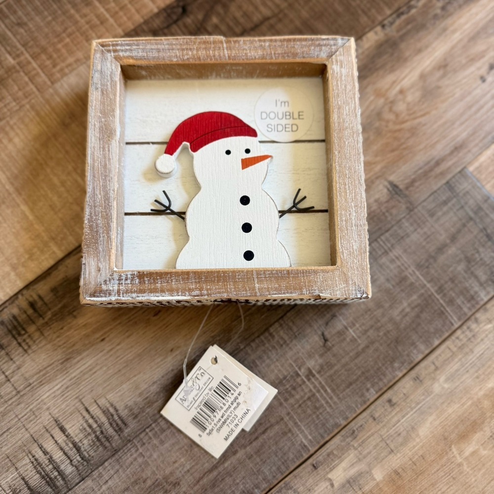 Adams & Co 5"x 5" Reversible Wood Framed Sign Christmas/I Love You NEW